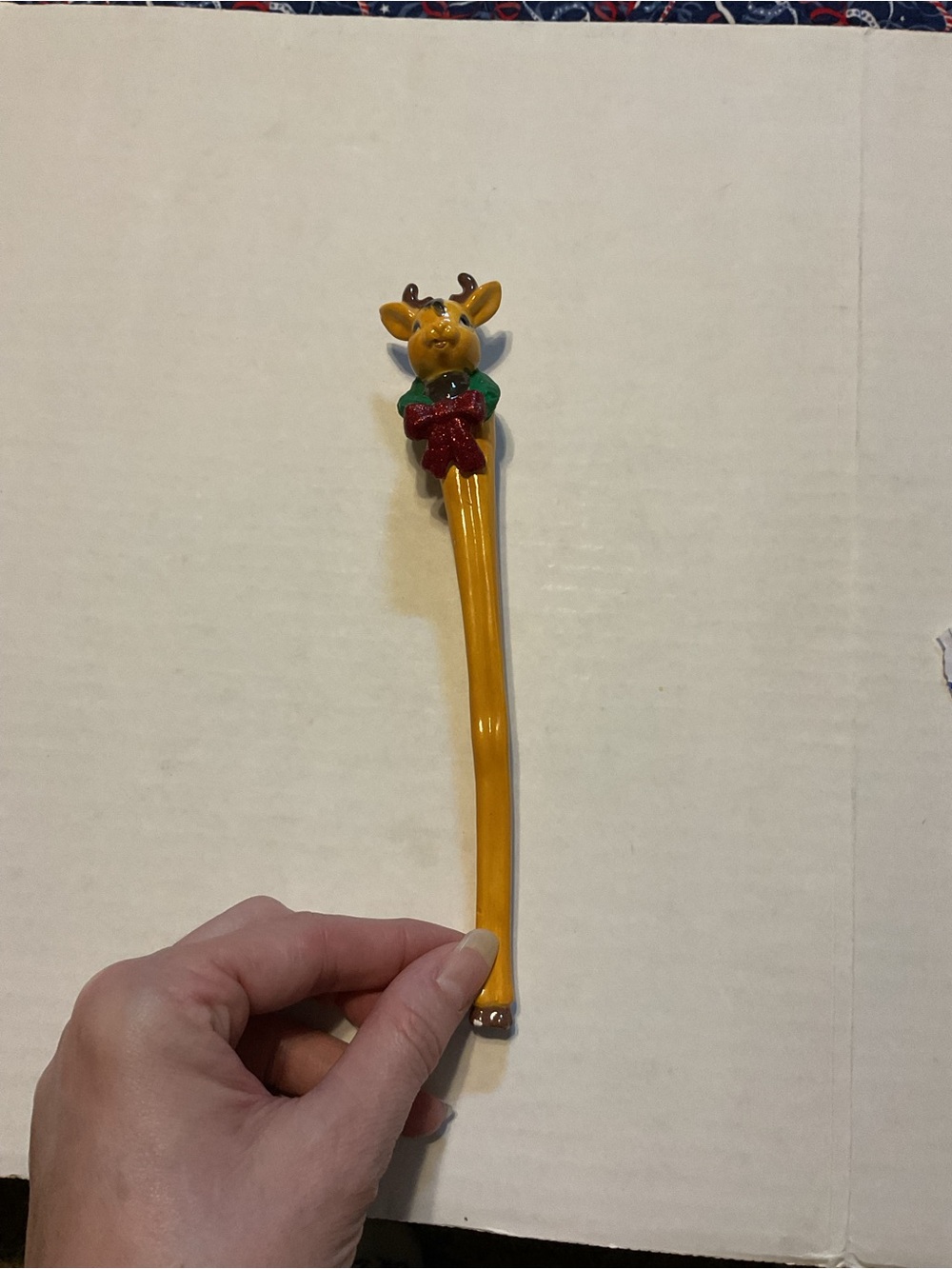 Yellow Reindeer 8 inch Christmas ornament with long skinny legs